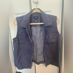 striped denim vest